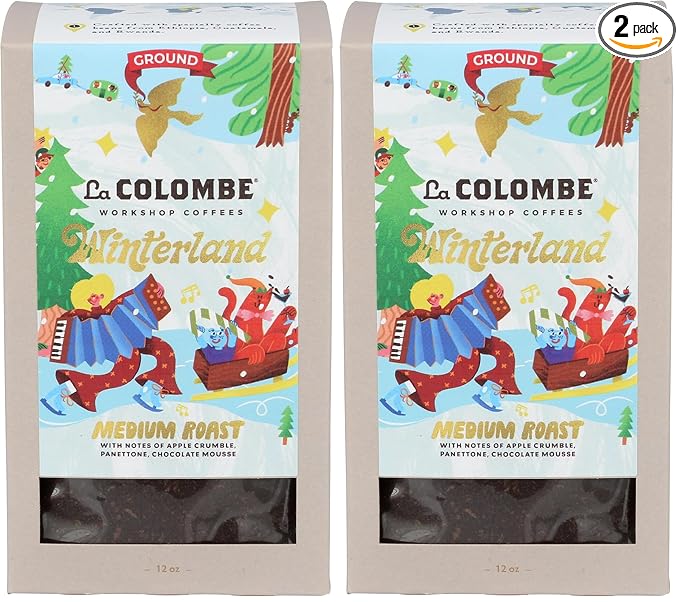La Colombe Winterland Medium Roast Ground Coffee - Notes of Roasted Almond Chocolate Mousse &amp Rum Cake 12 Ounce (Pack of 2)