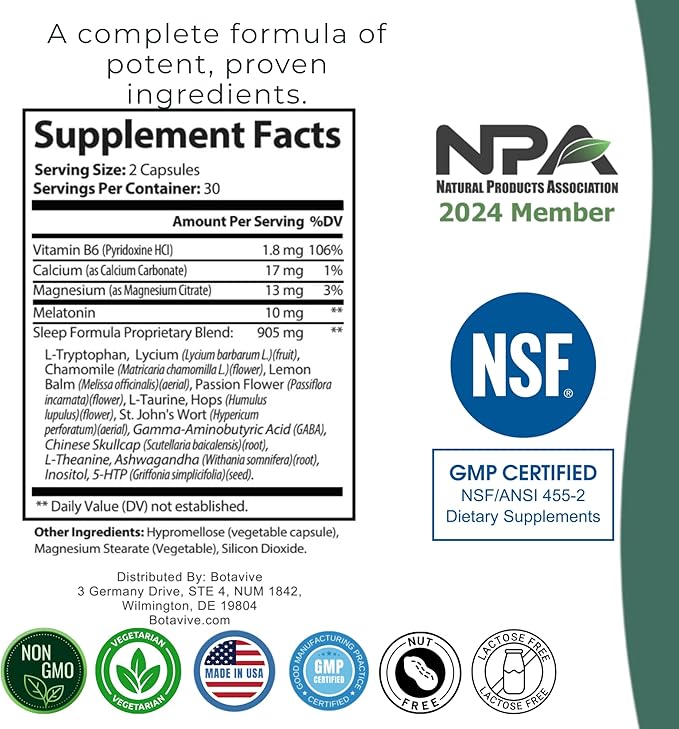 Sleep Aid for Women – Natural Menopause Sleep Support with Melatonin Magnesium Valerian &amp Chamomile – Non-Habit Forming – 60 Capsules – Botavive Dream