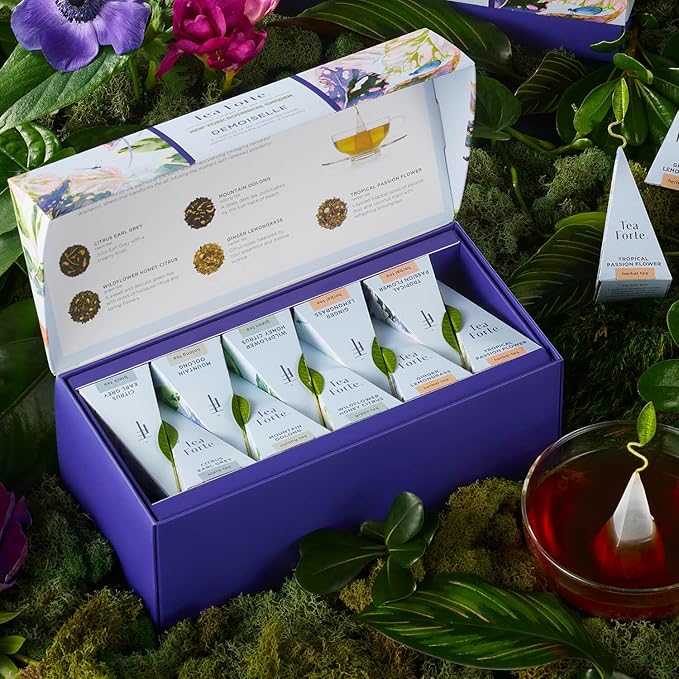 Tea Forte Premium Presentation Box Gift Set Sampler 20 Count Assorted Blends Individually Wrapped Handcrafted Pyramid Infuser Bags Demoiselle Tea
