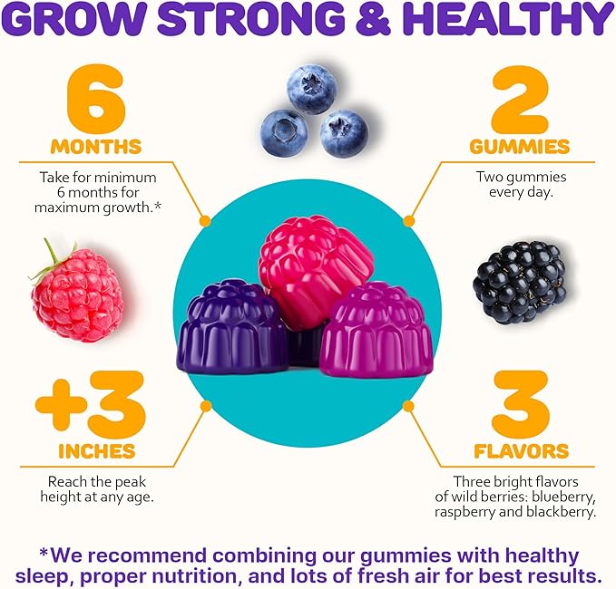 Height Growth Gummies for Kids - Growth Vitamins for Teens Height Increase Multivitamin for Boys &amp Girls with Calcium Vitamin D C K2 Magnesium Zinc Natural Height Growth Maximizer Supplement 60