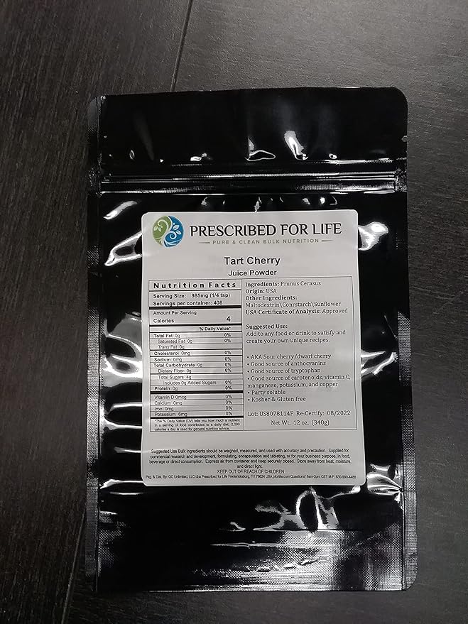 Prescribed For Life Tart Cherry Juice Powder | Rich in Vitamins Minerals and Fiber | Boosts The Immune System | Natural Unbleached Gluten Free Vegan Non-GMO Soy Free No Fillers 10 kg