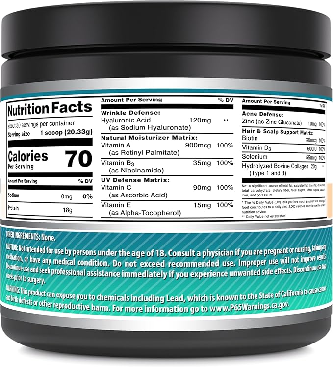 Amazing Formulas Hydrolyzed Collagen with Hyaluronic Acid &amp Multivitamins Supplement | 30 Servings Powder | 605 Grams | Unflavored