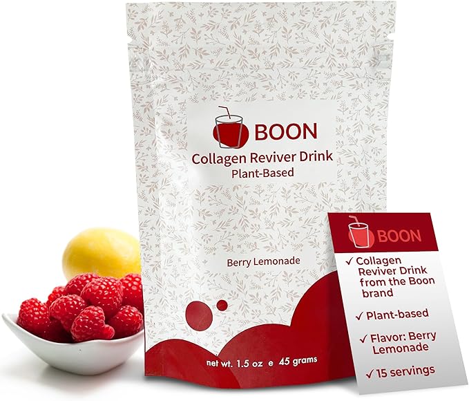 Boon Collagen Reviver Drink – Plant-Based Collagen Booster Supplement for Beautiful &amp Radiant Skin – Organic Vegan Collagen Powder – Berry Lemonade Flavor 15 Servings