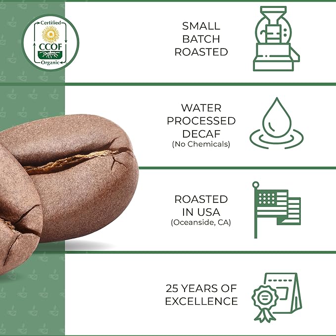 The Bean Organic Coffee Company Water Processed DECAF IL Chicco (Traditional Italian Roast) Dark Roast Ground Coffee 16-Ounce Bag Café Molido Tostado Orgánico descafeinado