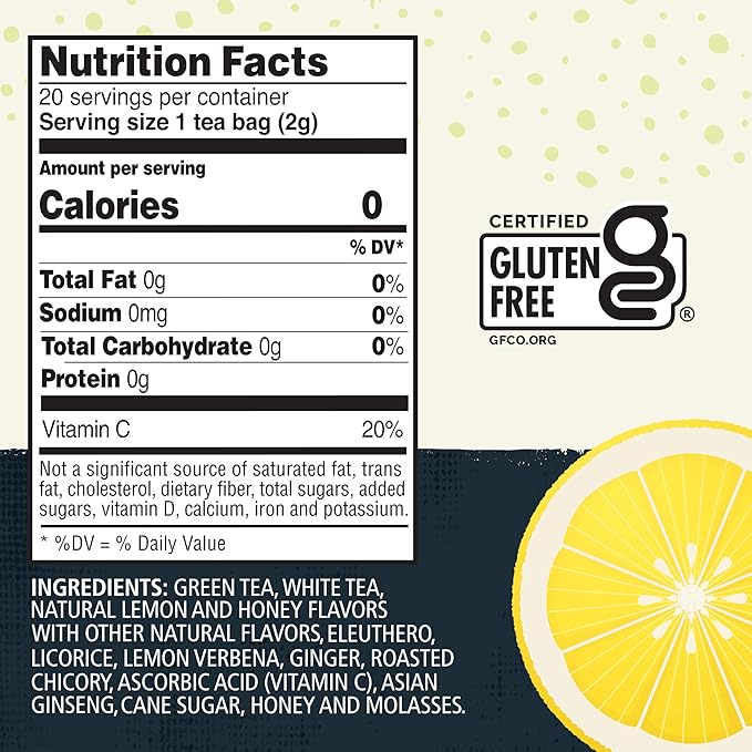 Celestial Seasonings Honey Lemon Ginseng Green Tea Caffeinated 20 Tea Bags Box (Pack of 6)