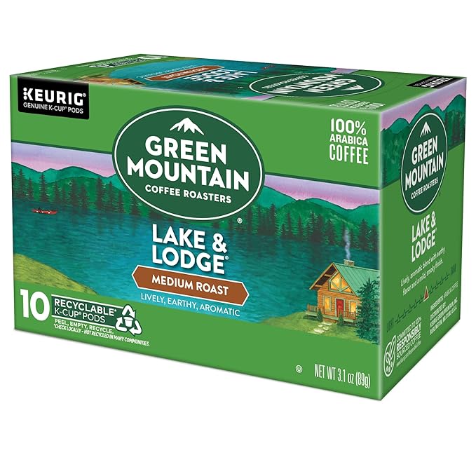 Green Mountain Coffee Roasters Lake and Lodge Blend Keurig Single-Serve K-Cup pods Dark Roast Coffee 60 Count (6 Packs of 10)