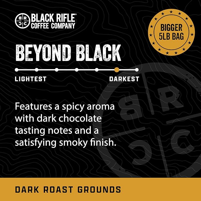 Black Rifle Coffee Company Beyond Black 5 lb Bag Ground Coffee Dark Roast - Roasted Blend Made from Arabica Beans - Colombian &amp Brazilian Beans - Veteran Founded &amp American Made