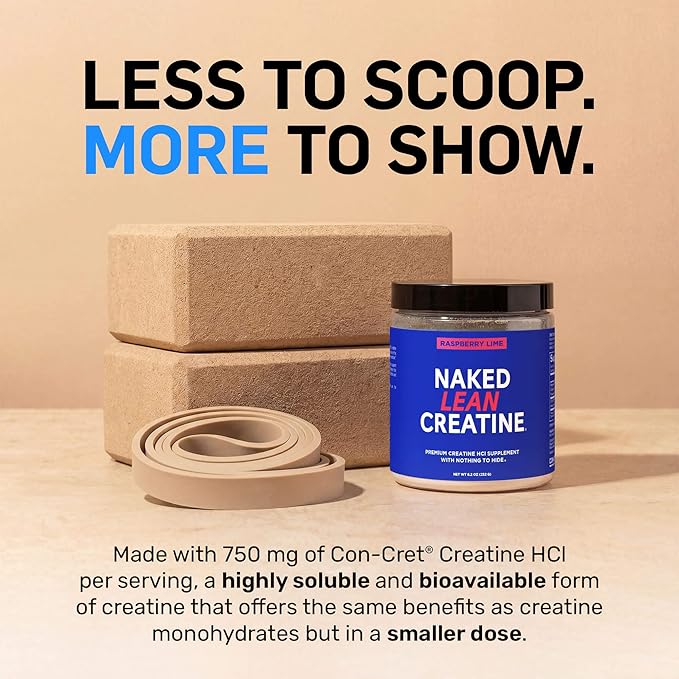 NAKED Lean Creatine HCl Powder - Raspberry Lime Vegan Non-GMO Gluten-Free No Fillers Supports Muscle Growth &amp Strength - 68 Servings