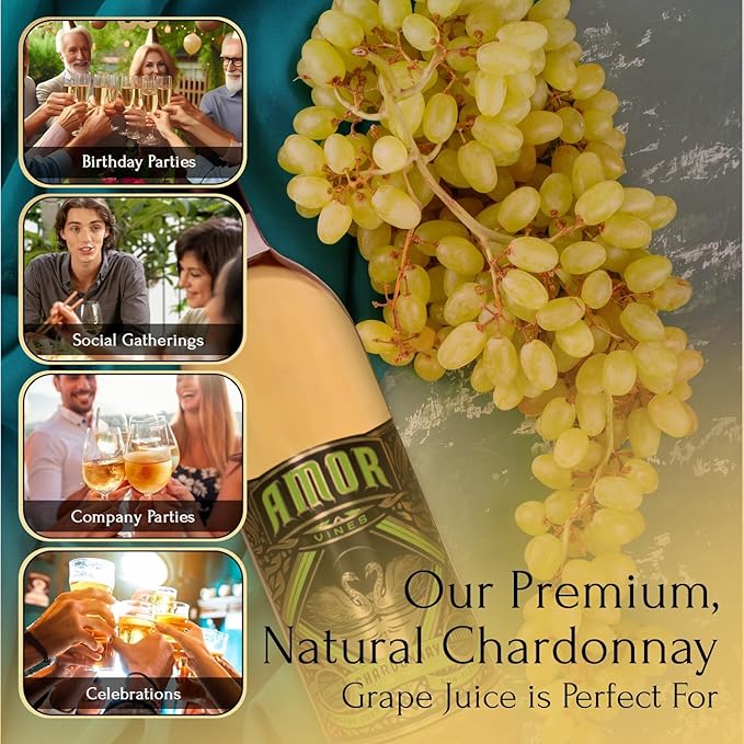 Amor Vines: Chardonnay Grape Juice - 100% Pure Non-Alcoholic No Water Added Preservative-Free – 750ml Glass Bottles (Pack of 6)
