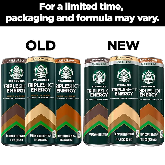 Starbucks Tripleshot Coffee Energy Drink Vanilla Triple Blend 165mg Caffeine B Vitamins Protein Iced Coffee 11 fl oz Cans (12 Pack)
