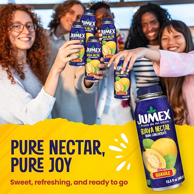 Jumex Guava Nectar Lata Botella - Made with Fresh Fruit Puree - Guava Juice Concentrate for Tropical Fruit Smoothie Mix Cocktail Mixers &amp Kids Beverages - 15.5oz 24 Pack Resealable Juice Bottles