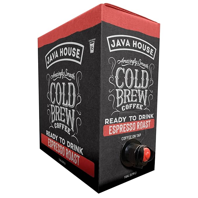 Java House Cold Brew Coffee on Tap – Premium 100% Arabica Dark Roast – Smooth Espresso Flavor with Dark Chocolate Notes – 1 Gallon Box (16 Servings) – Ready to Drink No Brewing Required Fridge-Frien