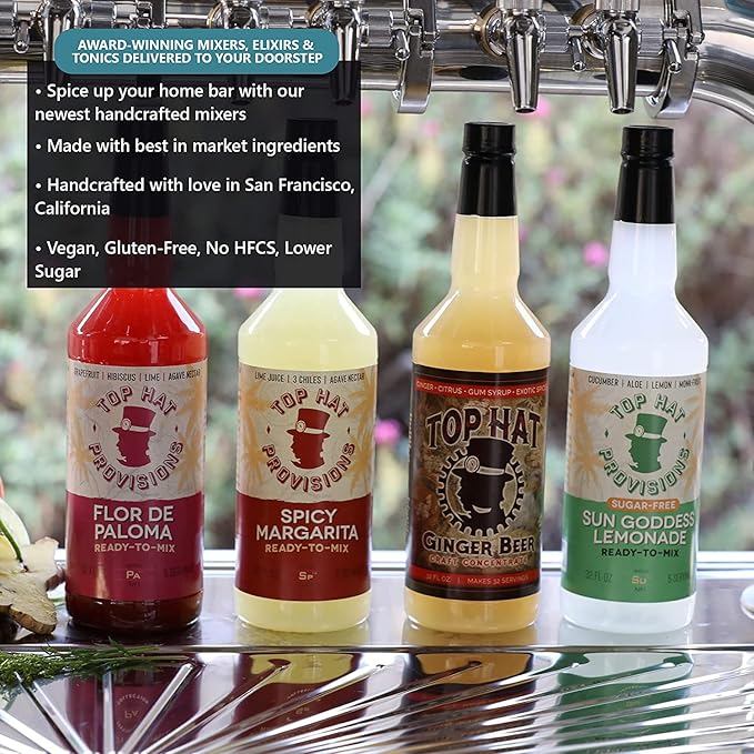 Top Hat Spicy Margarita Drink Mix - Handcrafted with 3 Chiles Pineapple Organic Agave Nectar &amp Organic Lime Juice - Low Calorie - 2 Pack of 32oz Bottles