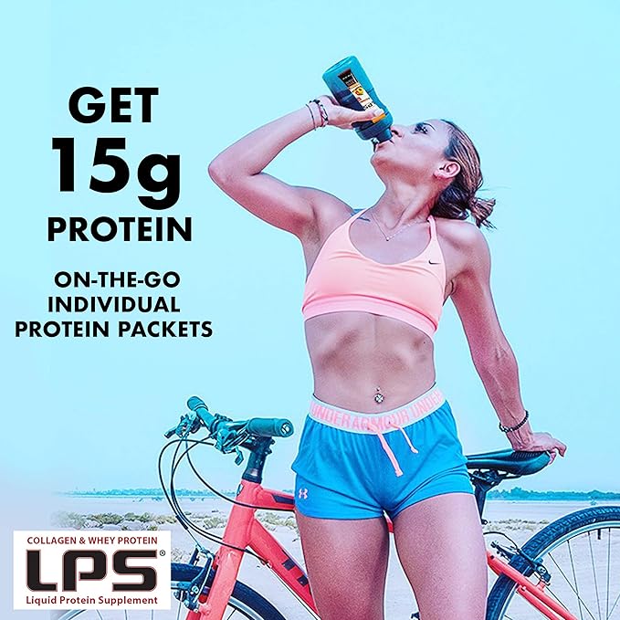 Nutritional Designs LPS Liquid Collagen &amp Whey Protein Supplement - Non-GMO Drink Sugar-Free - Promotes Healthy Skin &amp Hair for Men &amp Women Single Serve (Cherry 25 Packets)
