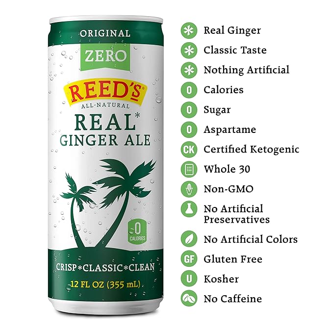 Reed's Zero Sugar Real Ginger Ale Natural Ginger Ale Made with Real Ginger (24pk- 12oz Slim Cans)