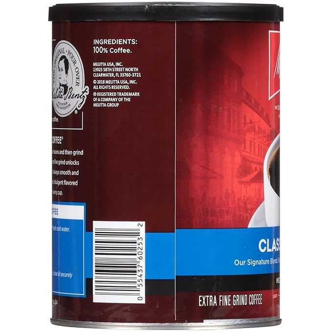 Melitta Classic Blend Coffee Medium Roast Extra Fine Grind 11 Ounce Can (Pack of 6) 66 Ounces Total
