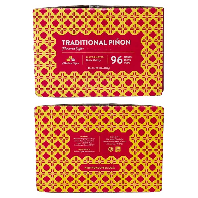 New Mexico Piñon Naturally Flavored Coffee K Cups Traditional Piñon Capsules - Nutty &amp Smooth Medium Roast 100% Arabica Single Serve Recyclable Compatible with Keurig Coffee Pods - 96 Count