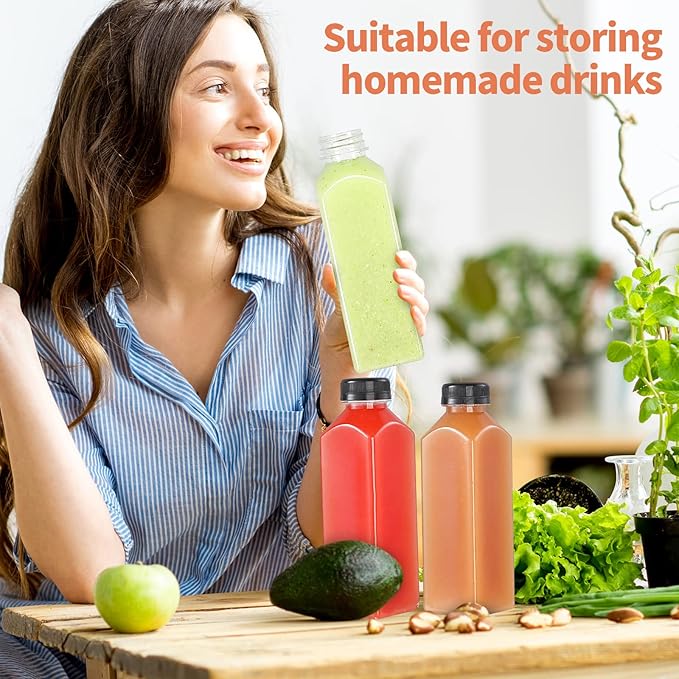 36pcs 16oz Plastic bottles with lids juice bottles with caps Reusable containers and Clear beverage for milk Smoothies juice