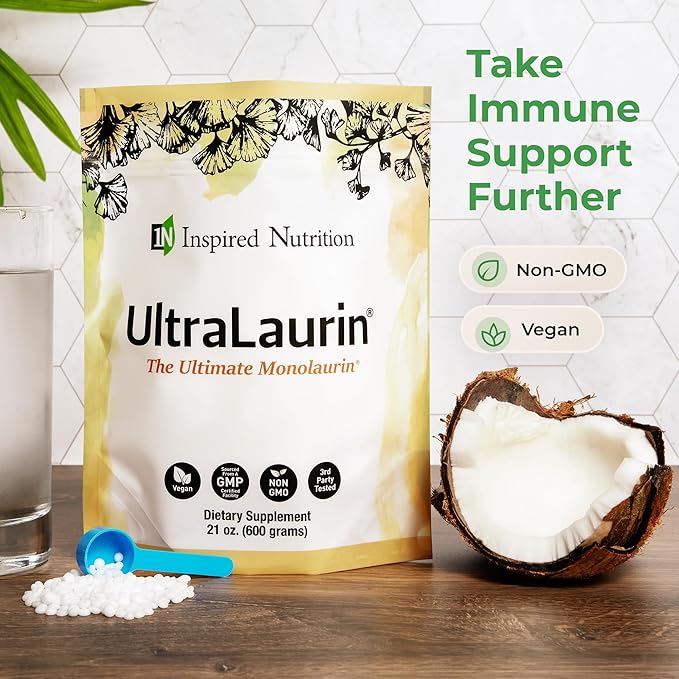 UltraLaurin® Monolaurin Supplement – 3000 mg Coconut-Derived Pellets for Immune &amp Gut Health Support Digestive Wellness – 21 oz / 200 Servings – Vegan Non-GMO Natural Immune &amp Digestive Su