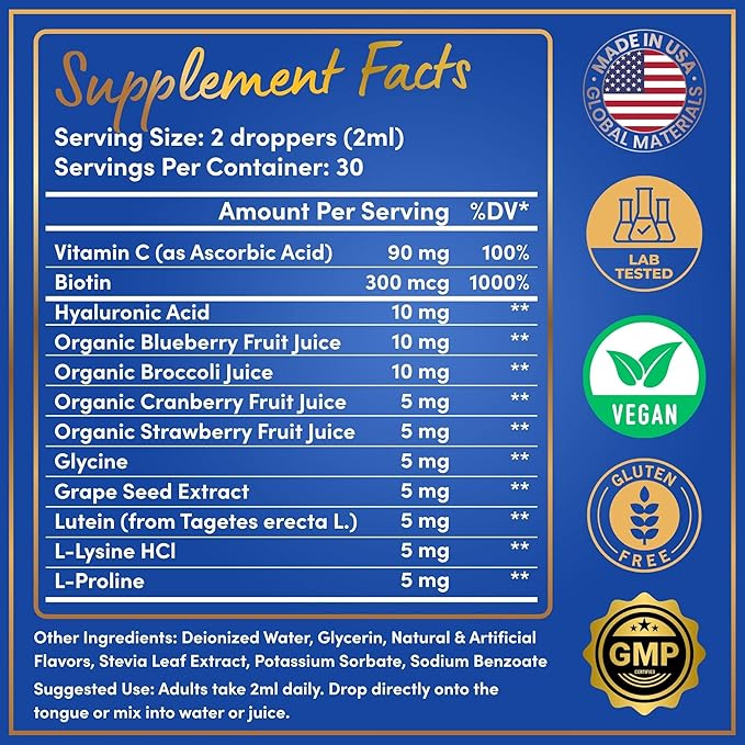 WINDSOR BOTANICALS Vegan Collagen Builder Liquid Supplement - Collagen Booster with Vitamin C Biotin Hyaluronic Acid &amp Amino Acids - Organic Fruit &amp Vegetable Blend - 120ml 60 Day