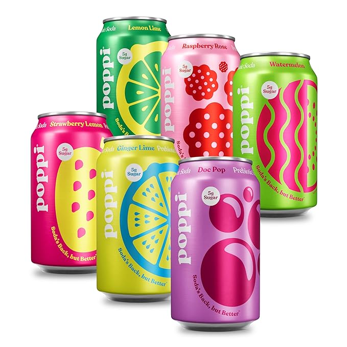 Poppi Sparkling Prebiotic Soda Beverage with Apple Cider Vinegar Seltzer Water and Fruit Juice Party Starters Variety Pack 12 Fl Oz Pack of 12 Packaging May Vary