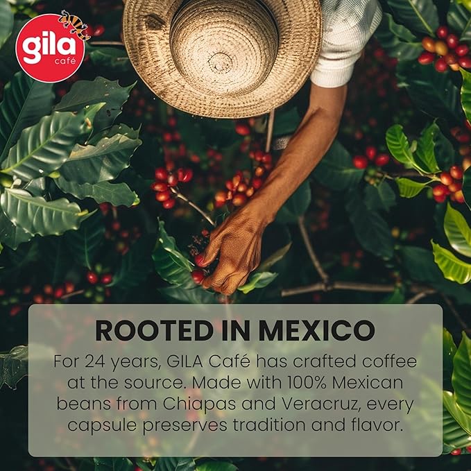 GILA Café Espresso Lungo Aluminum Coffee Capsules – Medium Roast Coffee Pods Compatible with Nespresso Original Machines – 100% Mexican Arabica with Hazelnut &amp Vanilla Notes 10 Count