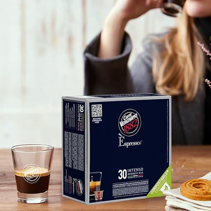 Caffe' Vergnano 1882 Medium Roast Espresso Original Line Machine Compatible Capsules Arabica Robusta Espresso Coffee Italian Coffee For Nespresso Coffee Machines Intensity 8/10 Intenso 30 Ct