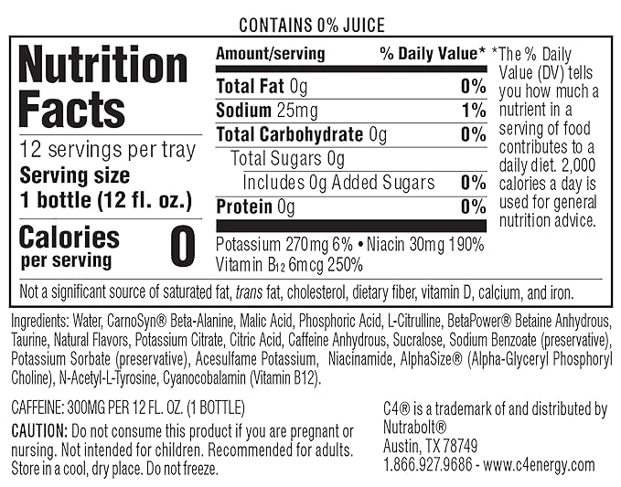 C4 Ultimate Non-Carbonated Zero Sugar Energy Drink Pre Workout Drink + Beta Alanine 12 Fl Oz (Pack of 24)