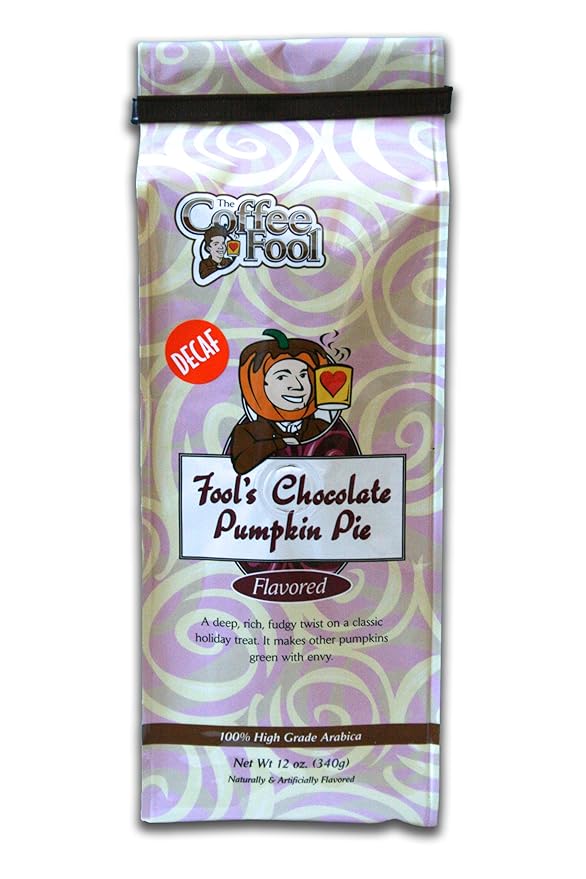 The Coffee Fool Fool's Whole Bean Decaf Chocolate Pumpkin Pie 12 Ounce