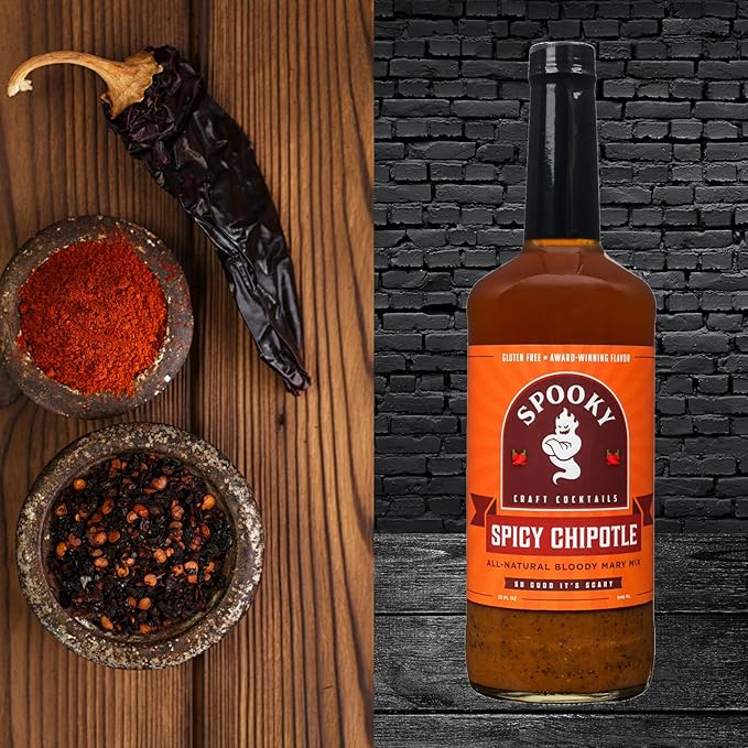 SPOOKY - Spicy Chipotle Bloody Mary Mix - Made With Premium Natural Ingredients - No Artificial Color or Flavor - No Preservative No MSG Low Carb Low Calorie &amp Gluten Free - 32 Oz (Pack of 2)
