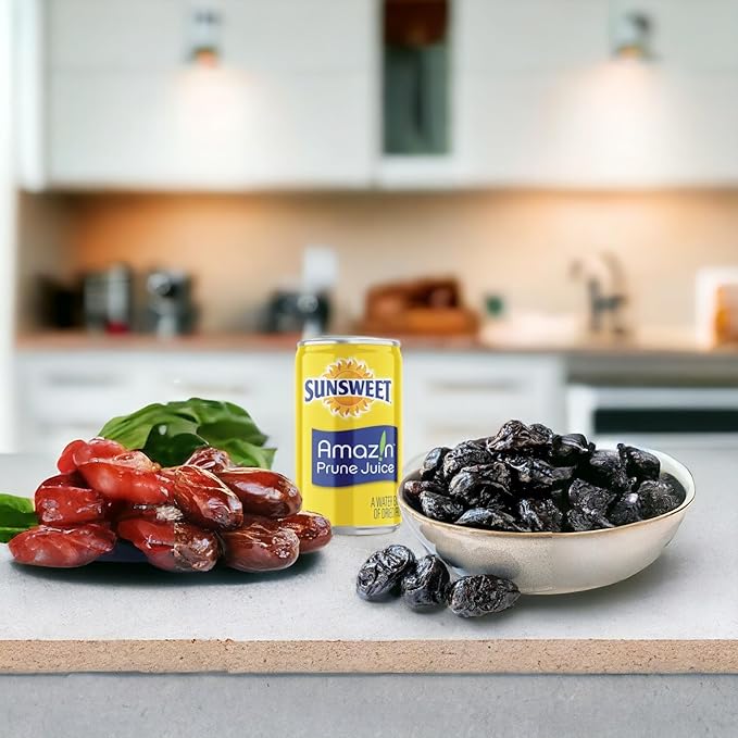 Sunsweet Juice Amazin Prune Juice 7.5oz Cans Water Extract of Dried Prunes Gluten Free Vegan Low Fat Unsweetened High in Dietary Fiber And Other Natural Minerals 100% Prune Juice 12 pack of
