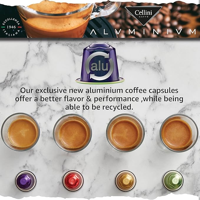 Cellini Caffè Intenso Aluminum Nespresso Pods 120 Count Dark Roast Coffee Capsules 100% Nespresso Original Machine Compatible Extra Strong