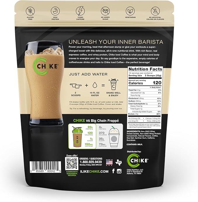 Chike Vanilla High Protein Iced Coffee 20 G Protein 2 Shots Espresso 1 G Sugar Keto Friendly and Gluten Free 14 Servings (15.8 Ounce)