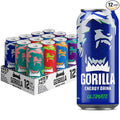 Gorilla Energy Drink Variety Pack 200mg Natural Caffeine Real Fruit Juice Squeezed &amp Concentrated L-Theanine Taurine Ginseng Acetyl L-Carnitine No Added Sugar and No Artificial Colors 12