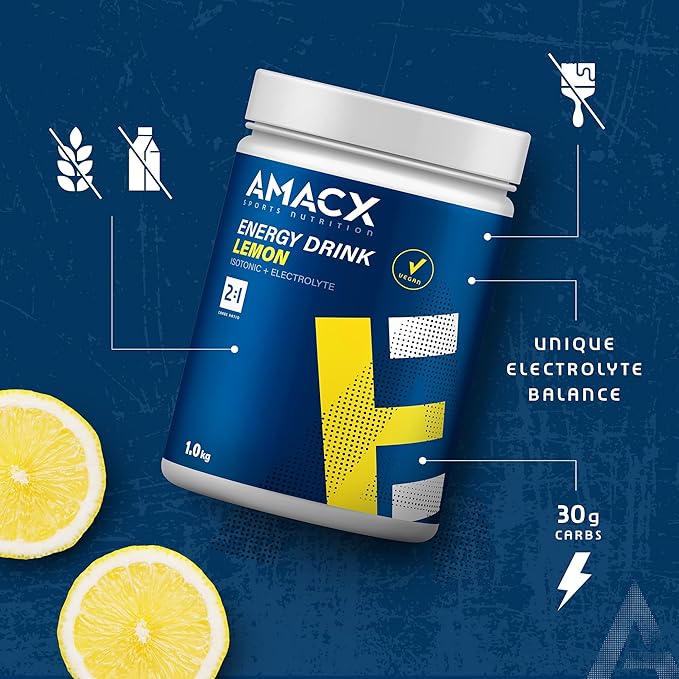Amacx Energy Drink Powder for Endurance Athletes – 1kg – Isotonic Sports Drink + Electrolytes Powder Drink Mix – Maltodextrin (Glucose) + Fructose Without Artificial Additives – Lemon