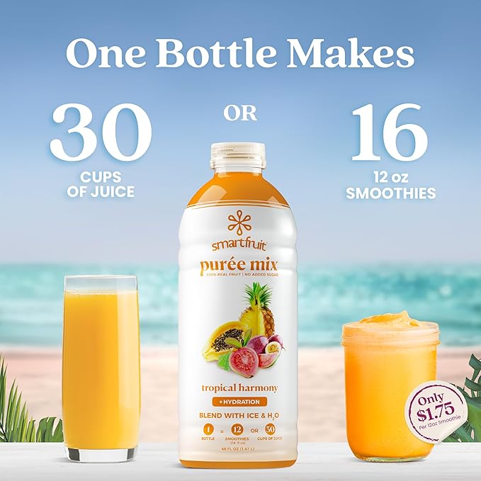 Smartfruit Tropical Harmony + Aloe – 100% Real Fruit Purée with Pineapple Passion Fruit Papaya &amp Guava – Great for Smoothies Juice Yogurt Cocktails Teas – High in Vitamin A &amp C – 2-Pk 4