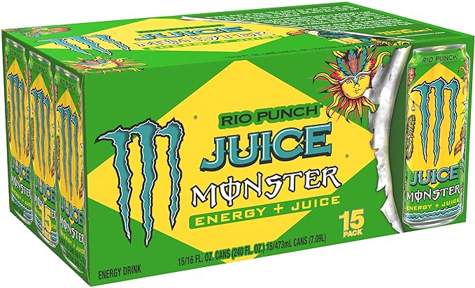 Monster Energy Juice Rio Punch Energy Drink 16 Ounce | Energy + Juice Pack of 15