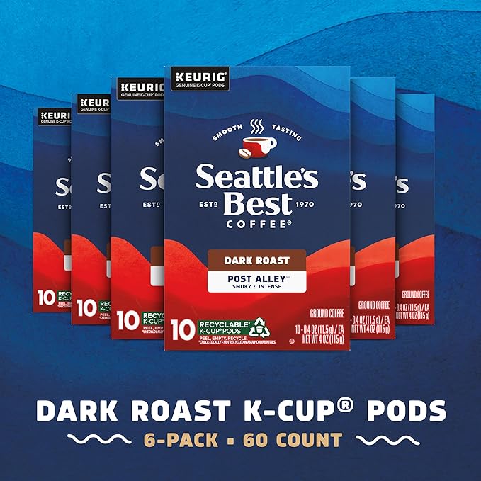 Seattle’s Best Coffee Dark Roast K-Cup Coffee Pods Post Alley 100% Arabica 6 Boxes (60 Pods Total)