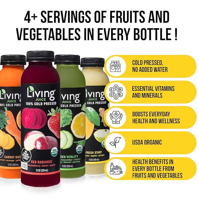 O2 Living Juice Cold Pressed Drink - 5-Day Organic Juice Cleanse Pack - No Added Sugars or Water Natural Sweetness from Fruits Rich in Nutrients &amp Vitamins - Refreshing &amp Non-GMO - 40 Pack