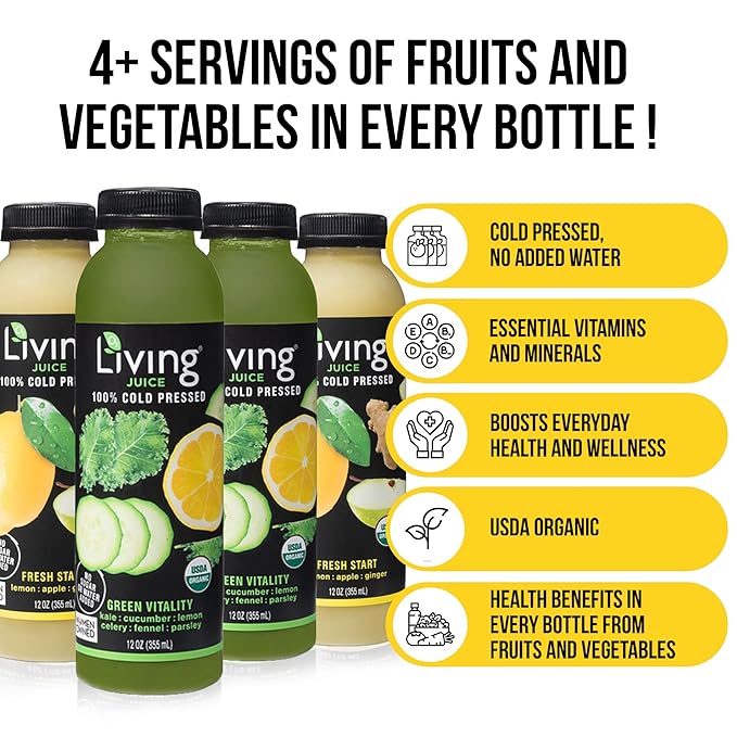 O2 Living Juice Cold Pressed Drink - 3-Day Organic Juice Fast Pack - No Added Sugars or Water Natural Sweetness from Fruits Rich in Nutrients &amp Vitamins - Refreshing &amp Non-GMO - 24 Pack 12