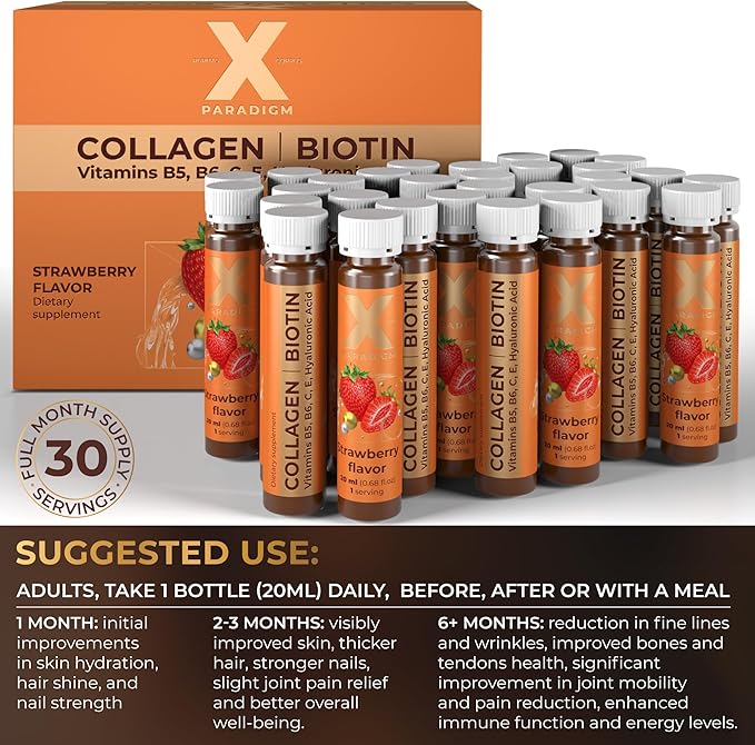 Liquid Collagen Peptides with Biotin &amp Hyaluronic Acid - 3000mg Hydrolyzed Bovine Collagen Type 1 and 3 Biotin 10000mcg Vitamins B5 B6 C &amp E - Liquid Collagen for Women and Men Collagen S
