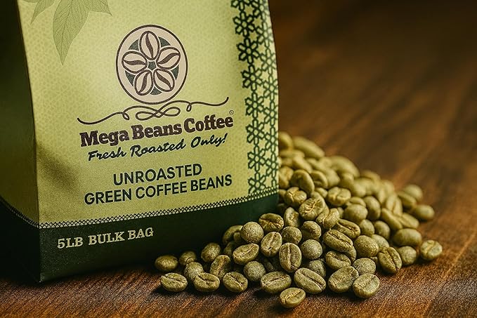 Unroasted Green Coffee Beans Mega Beans Coffee Specialty Grade Green Coffee Beans. (5 LB Peru Organic 5 Lb)
