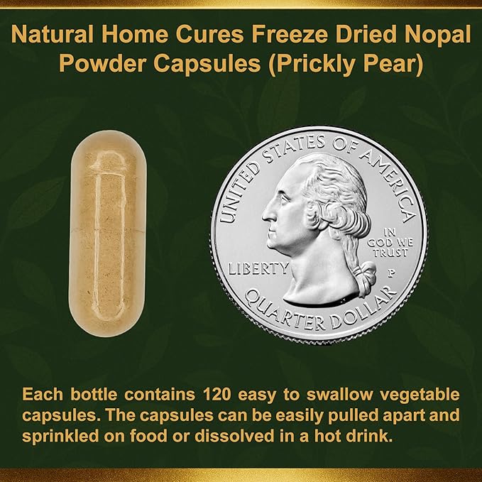 Nopal Cactus Capsules - Freeze Dried Prickly Pear Extract - Fiber Supplement for Metabolic Health Support - Rich in Betalains &amp Nitrates - Non-GMO - 120 Veggie Caps (2 Bottles)