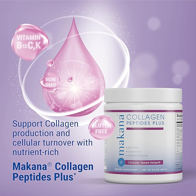 Makana Collagen Peptides Plus – with Verisol® Vitamin C Hyaluronic Acid &amp Amino Acids – Supports Hair Skin Nails &amp Joints 30 Servings – Raspberry Flavor