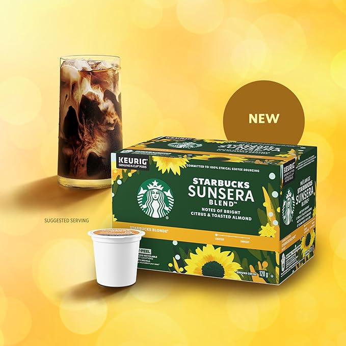 STARBUCKS SUNSERA BLEND Blonde Roast Keurig Coffee Pods K-Cups Smooth Blend Arabica Coffee Light Roast Citrus &amp Toasted Almond Notes 120 g