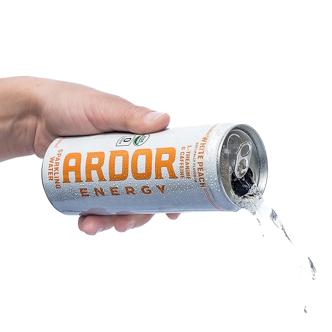 ARDOR ENERGY Sparkling Water with 100mg Natural Caffeine &amp 200mg L-Theanine from Organic Green Tea for Smooth Energy &amp Focus | Healthy Energy Drink | No Sugar Zero Calories Vegan Gluten-Fre