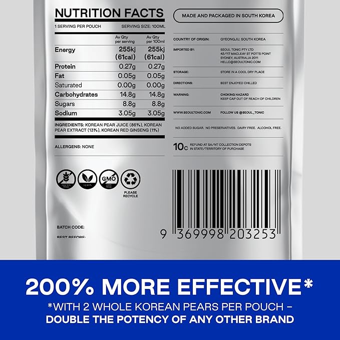 Seoul Tonic Patented Pre Party Korean Pear Natural Tonic Science-Backed Patented Formula for Easier MorningNatural Potassium &amp DHM (100ML) Pack of 12