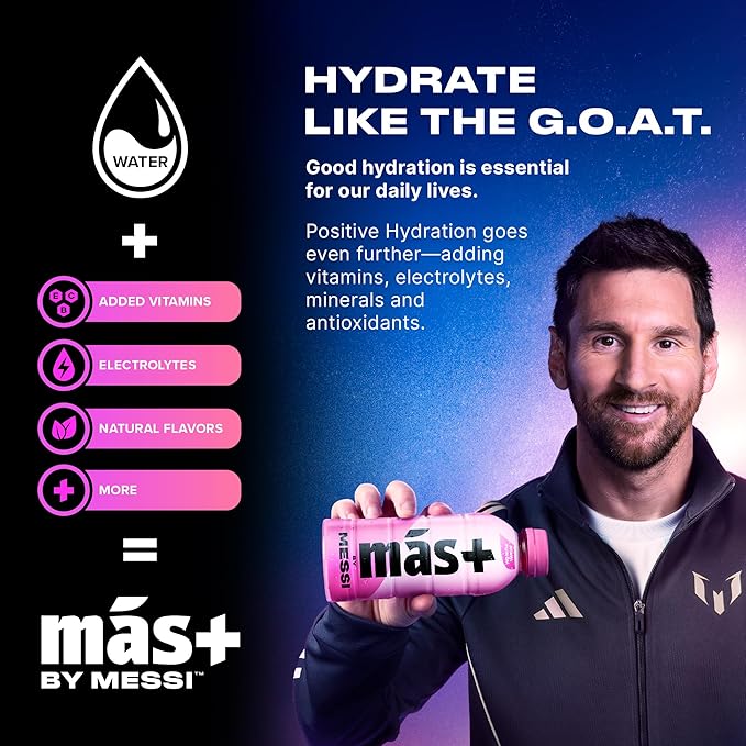 Más+ By Messi 19.2oz Berry Copa Crush Sports Drink &amp Hydration Beverage Natural Flavors with Vitamins and Electrolytes No Artifical Sweeteners or Colors 12-pack
