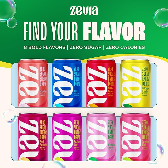 Zevia Zero Sugar Energy DrinkPineapple Paradise12 oz Cans – Naturally SweetenedNon-GMO Project VerifiedGluten-FreeVegan(Pack of 24)