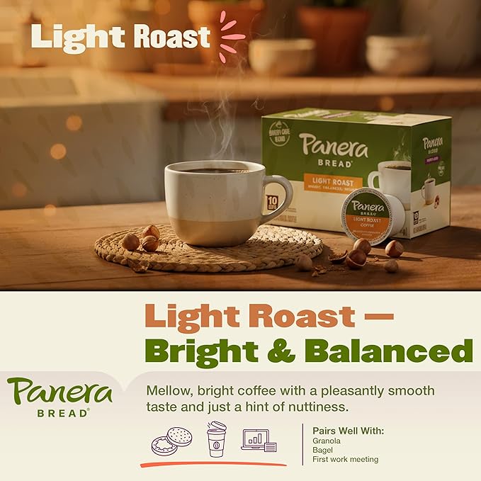 Panera Bread Light Roast Coffee Pods 100% Arabica Coffee Keurig Compatible Cups Breakfast Blend Single Serve Pods Smooth &amp Balanced Kosher Certified 96 Single Serve Pods (4 Packs of 24)